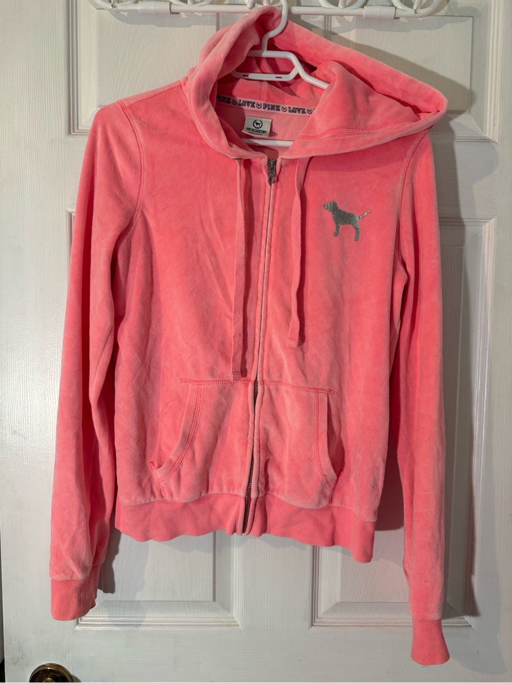 YSK Victoria's Secret Pink Velour Zip Hoodie with Dog Logo